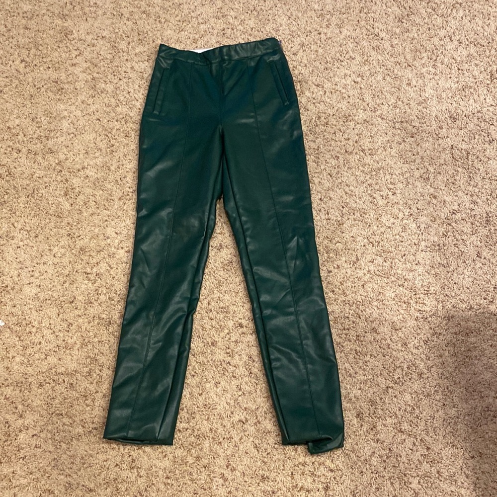 Emerald green faux leather pants